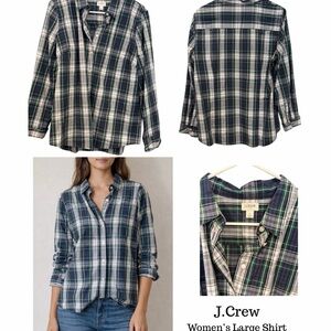 J. Crew Green and Navy women’s Plaid Button-Down Shirt